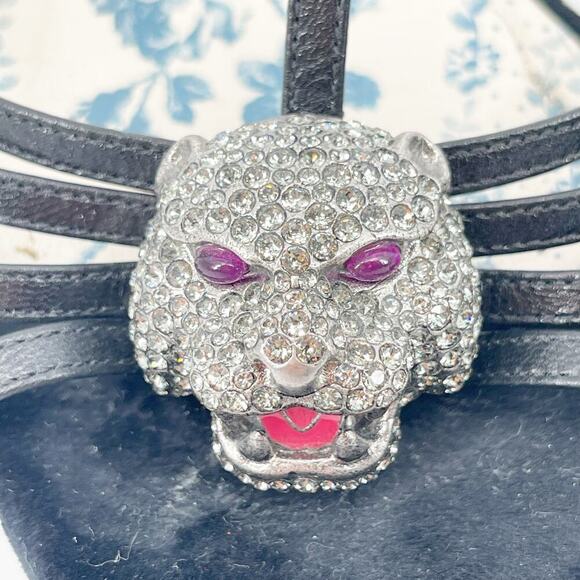 Gucci Black Velvet Elias Platform Sandals with Crystal Tiger Feline Head EU 40 - Picture 7 of 12